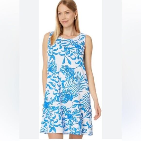 Lilly Pulitzer Eliza Sleeveless Blue and White Print Short Dress NWOT - Picture 2 of 11